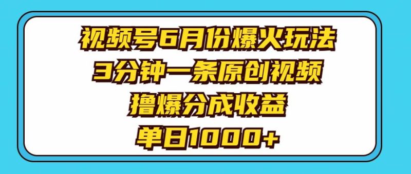 （11298期）视频号6月份爆火玩法，3分钟一条原创视频，撸爆分成收益，单日1000+-云创智库