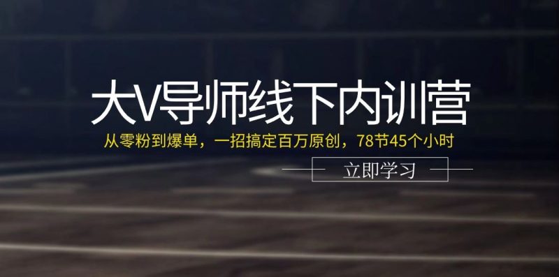（11261期）大V导师线下内训营：从零粉到爆单，一招搞定百万原创，78节45个小时-云创智库