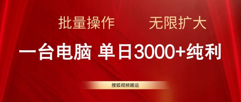 （11064期）搜狐视频搬运，一台电脑单日3000+，批量操作，可无限扩大-云创智库
