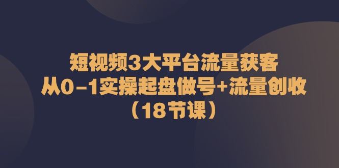 （10873期）短视频3大平台·流量 获客：从0-1实操起盘做号+流量 创收（18节课）-云创智库