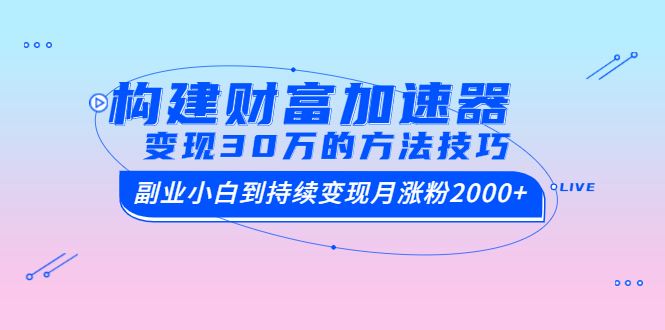 （1461期）构建财富加速器，副业小白到持续变现月涨粉2000+，变现30万的方法技巧-云创智库