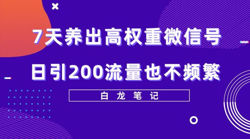 （5630期）7天养出高权重微信号，日引200流量也不频繁，方法价值3680元-云创智库
