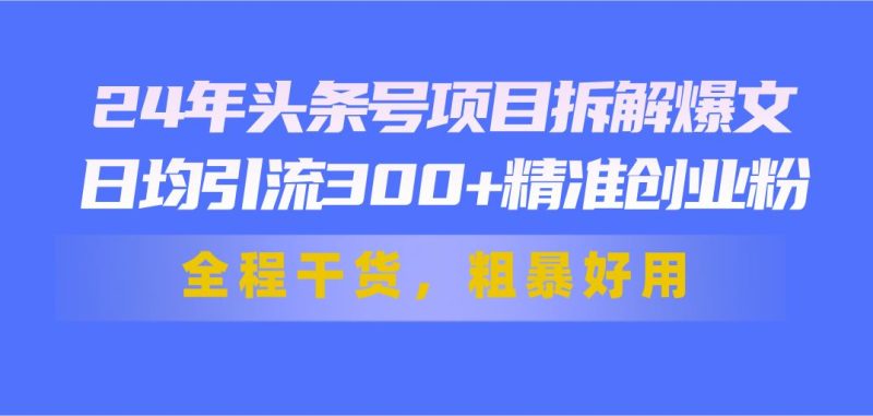 （11397期）24年头条号项目拆解爆文，日均引流300+精准创业粉，全程干货，粗暴好用-云创智库