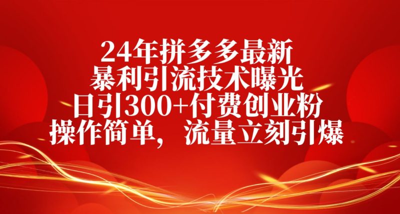 （10559期）24年拼多多最新暴利引流技术曝光，日引300+付费创业粉，操作简单，流量…-云创智库