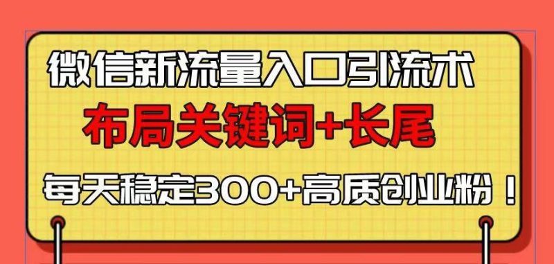 （13897期）微信新流量入口引流术，布局关键词+长尾，每天稳定300+高质创业粉！-云创智库