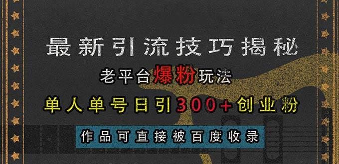 （13445期）最新引流技巧揭秘，老平台爆粉玩法，单人单号日引300+创业粉，作品可直…-云创智库