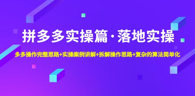 （4947期）拼多多实操篇·落地实操 完整思路+实操案例+拆解操作思路+复杂的算法简单化-云创智库