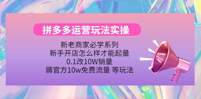 （4160期）拼多多运营玩法实操，0.1改10W销量，薅官方10w免费流量 等玩法！-云创智库