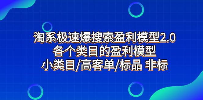 （7737期）淘系极速爆搜索盈利模型2.0，各个类目的盈利模型，小类目/高客单/标品 非标-云创智库