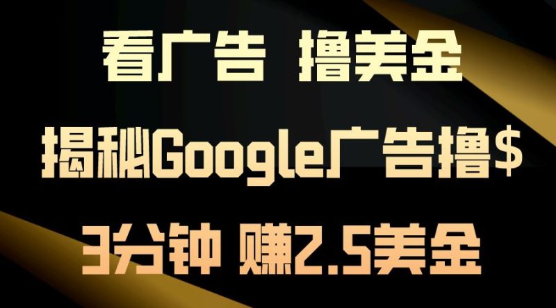 （10912期）看广告，撸美金！3分钟赚2.5美金！日入200美金不是梦！揭秘Google广告…-云创智库