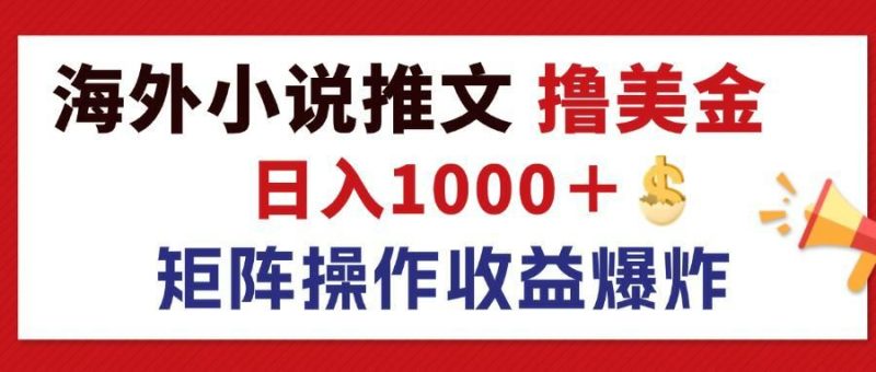 （12333期）最新海外小说推文撸美金，日入1000＋ 蓝海市场，矩阵放大收益爆炸-云创智库