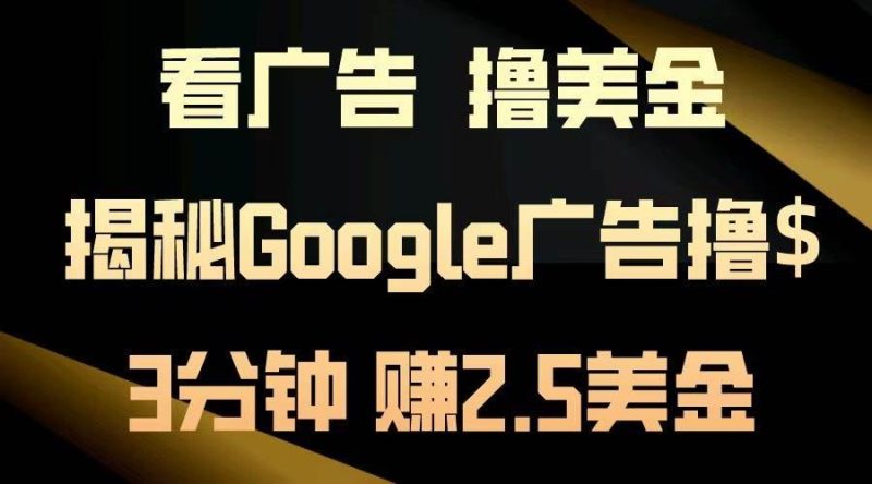 （13114期）看广告，撸美金！3分钟赚2.5美金！日入200美金不是梦！揭秘Google广告…-云创智库