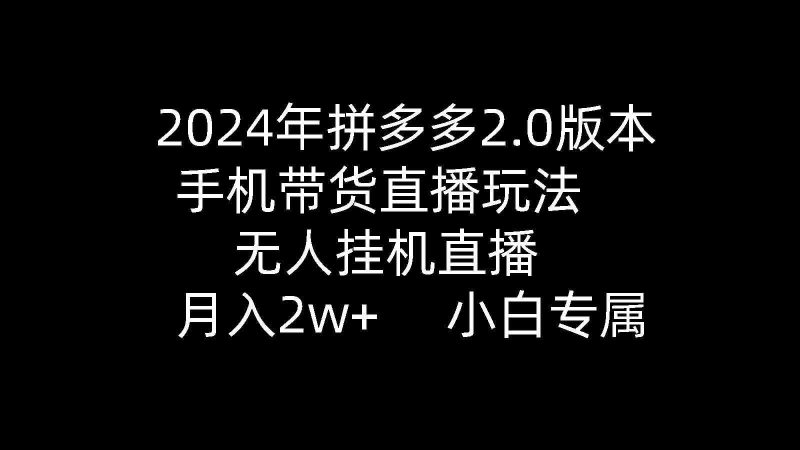 （9768期）2024年拼多多2.0版本，手机带货直播玩法，无人挂机直播， 月入2w+， 小…-云创智库