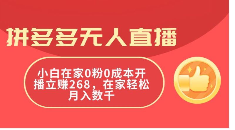 （11521期）拼多多无人直播，小白在家0粉0成本开播立赚268，在家轻松月入数千-云创智库