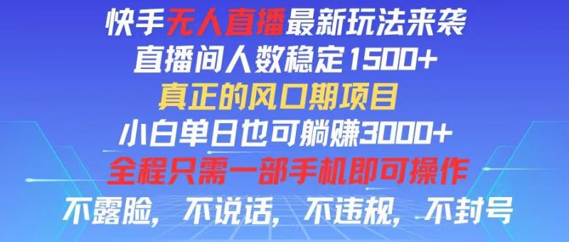 （11792期）快手无人直播全新玩法，直播间人数稳定1500+，小白单日也可躺赚3000+，…-云创智库