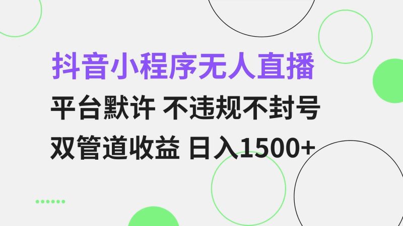 （13276期）抖音小程序无人直播 平台默许 不违规不封号 双管道收益 日入1500+ 小白…-云创智库