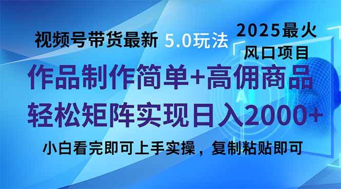 （14191期）视频号带货最新5.0玩法，作品制作简单，当天起号，复制粘贴，轻松矩阵…-云创智库