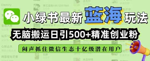 小绿书无脑搬运引流，全自动日引500精准创业粉，微信生态内又一个闷声发财的机会-云创智库