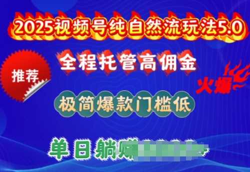 2025视频号纯自然流玩法5.0，全程托管高佣金，极简爆款门槛低，单日收益多张【揭秘】-云创智库