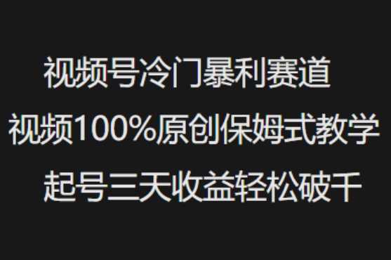 视频号冷门暴利赛道视频100%原创保姆式教学起号三天收益轻松破千-云创智库
