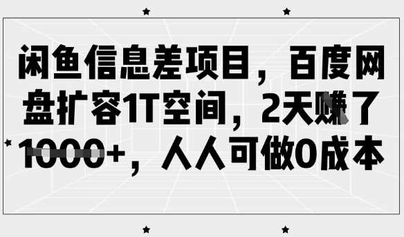 闲鱼信息差项目，百度网盘扩容1T空间，2天收益1k+，人人可做0成本-云创智库