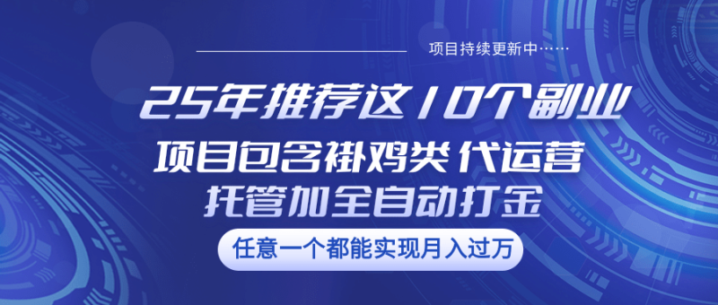 25年推荐这10个副业 项目包含褂鸡类、代运营托管类、全自动打金类-云创智库