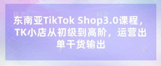 东南亚TikTok Shop3.0课程，TK小店​从初级到高阶，运营出单干货输出-云创智库