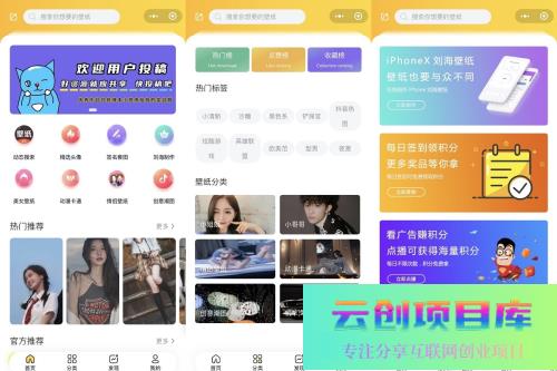 云开发壁纸小程序源码/新版大气UI微信QQ双端壁纸小程序源码-云创智库