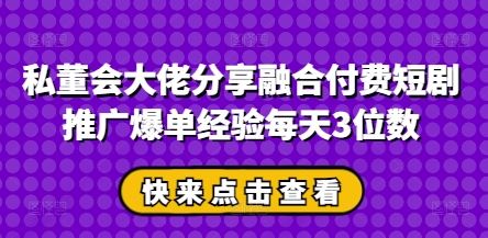 私董会大佬分享融合付费短剧推广爆单经验每天3位数-云创智库