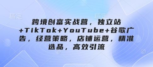 跨境创富实战营，独立站+TikTok+YouTube+谷歌广告，经营策略，店铺运营，精准选品，高效引流-云创智库