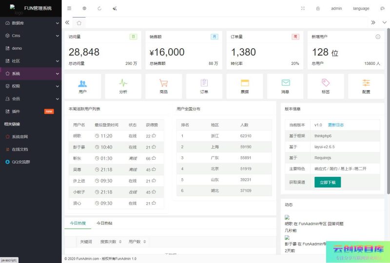 [PHP]FunAdmin后台开发系统 v2.6.5-云创智库