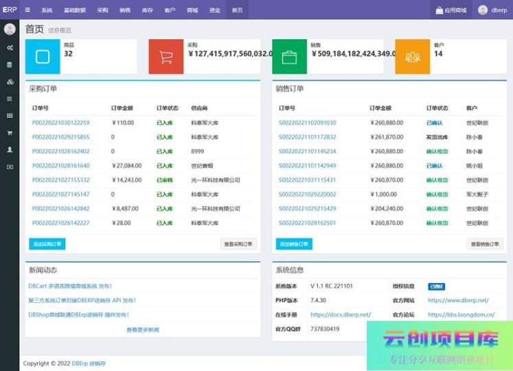 [PHP]DBErp进销存系统 v1.1 RC 221101-云创智库