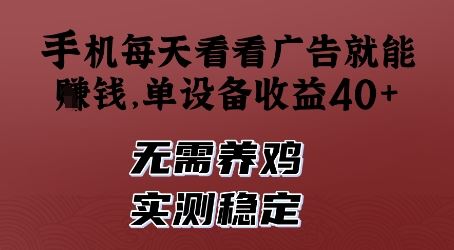 手机每天看看广告就能挣钱，单设备收益40+，无需养鸡，实测稳定【揭秘】-云创智库