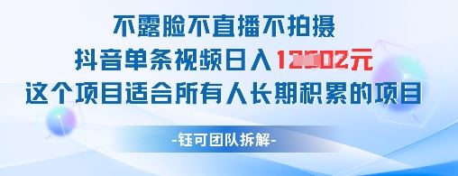 不露脸不直播不拍摄抖音单条视频日入1k+这个项目适合所有人长期积累的项目-云创智库