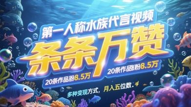 第一人称水族代言视频，条条万赞，20条作品涨粉7.8W，多种变现方式月入五位数-云创智库