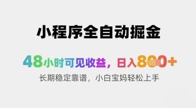 小程序全自动掘金，48小时可见收益，日入8张+长期稳定靠谱，小白宝妈轻松上手【揭秘】-云创智库