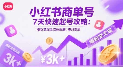 小红书商单号7天快速起号攻略：爆粉变现全流程拆解，单月变现3k+-云创智库