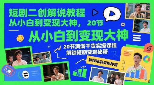 短剧二创解说教程，从小白到变现大神，20节满满干货实操课程，解锁短剧变现秘籍-云创智库