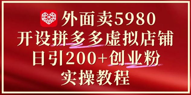 外面卖5980开设拼多多虚拟店铺：单日引流200+创业付费粉实战教程-云创智库