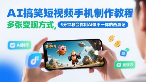 AI搞笑短视频手机制作教程，多张变现方式，5分钟教会你用AI做不一样的西游记-云创智库