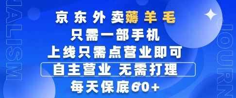 京东外卖薅羊毛，只需一部手机随时随地皆可操作，每天上线只需动动手指点营业即可，每天60+【揭秘】-云创智库