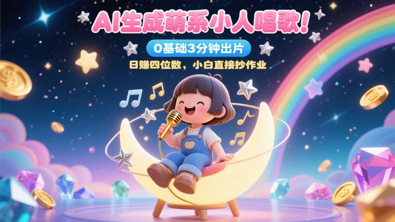 AI生成萌系小人唱歌！0基础3分钟出片，28个作品涨粉9万，日赚四位数，小白直接抄作业-云创智库