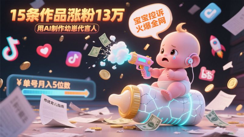 用AI制作幼崽代言人，宝宝的控诉火爆全网，15条作品涨粉13万，单号月入5位数实操教程-云创智库