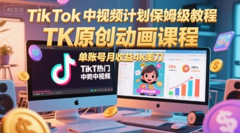 TikTok中视频计划保姆级教程，TK原创动画课程，单账号月收益4k美刀-云创智库