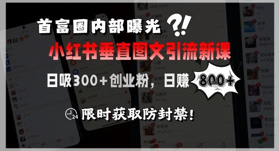 首富圈内部曝光小红书垂直图文引流新课，日吸300+创业粉，日入8张+，限时获取防封禁-云创智库