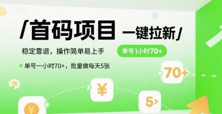 首码一键拉新项目，稳定靠谱，操作简单易上手，单号一小时70+，批量做每天5张【揭秘】-云创智库