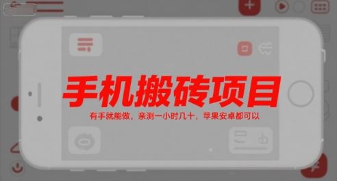 手机搬砖项目，有手就能做，亲测一小时几十，苹果安卓都可以-云创智库