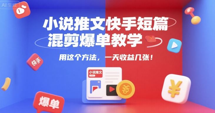 小说推文快手短篇混剪爆单教学，用这个方法，一天收益几张-云创智库