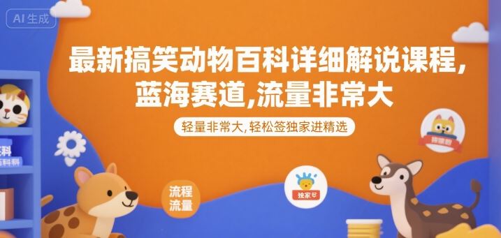 最新搞笑动物百科详细解说课程，蓝海赛道，流量非常大，轻松签独家进精选-云创智库