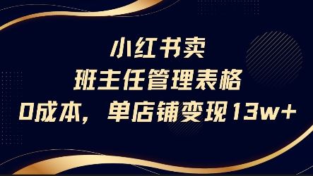 小红书卖班主任管理表格，0成本单店变现13w-云创智库